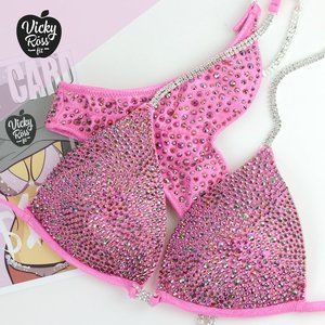 Hot Pink Antique Competition Bikini Posing Suit